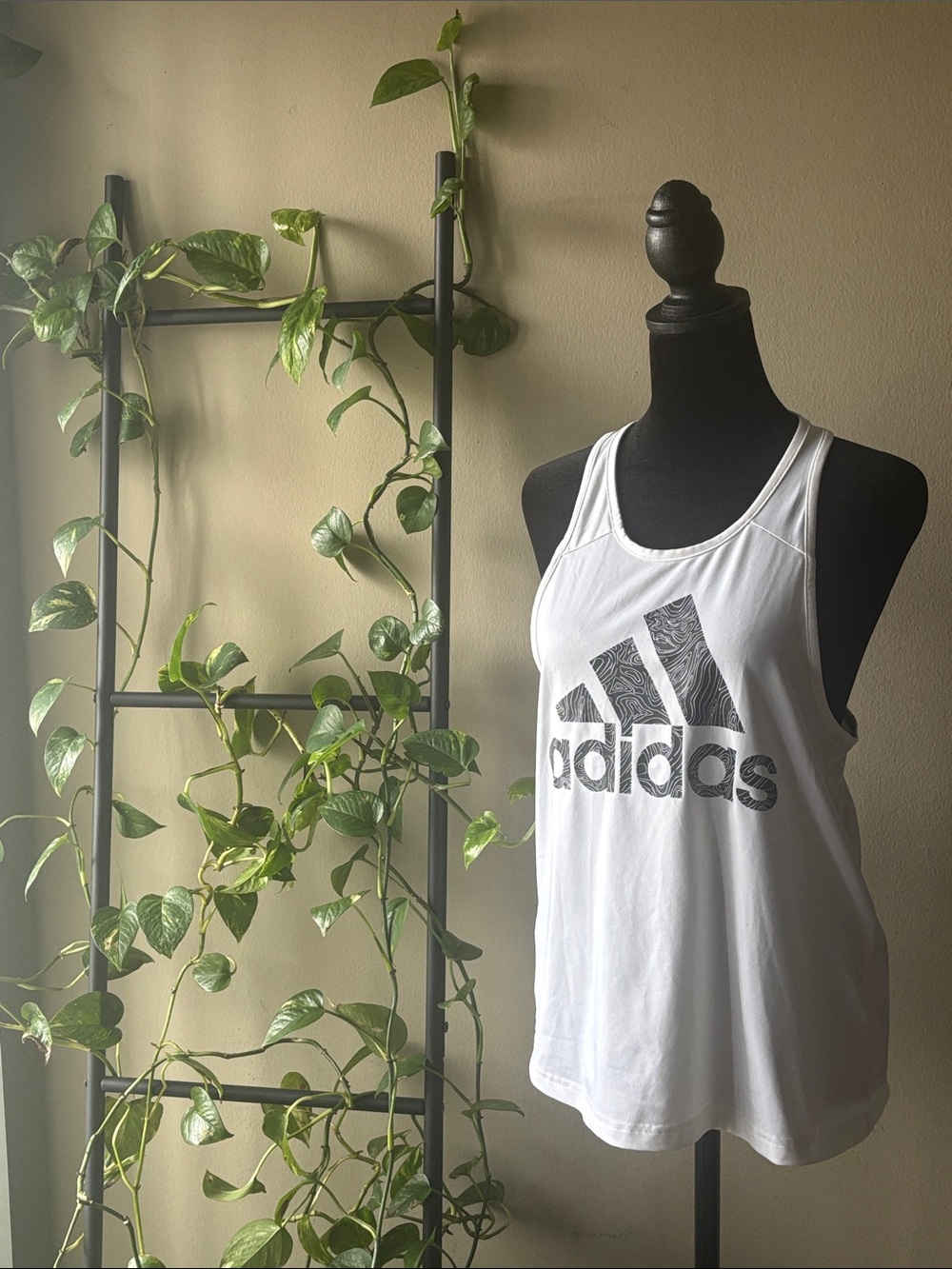 adidas White Graphic Logo Racerback Tank